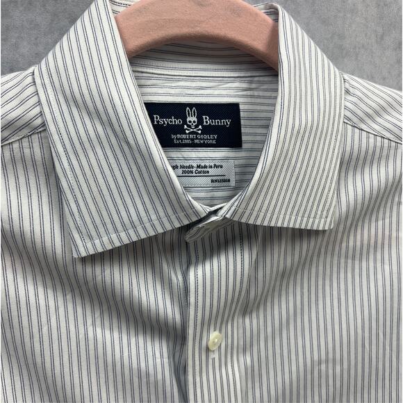 Psycho Bunny Double Pinstripe Single Needle White & Blue Button Up Shirt Size S - Picture 8 of 12